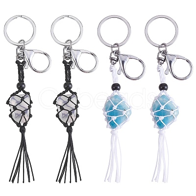 4Pcs  2 Colors Macrame Fringe Braided Keychain AJEW-SW00014-07-1