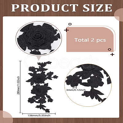 2Pcs Polyester Embroidery Flower Ornament Accessories PATC-LP0001-34-1