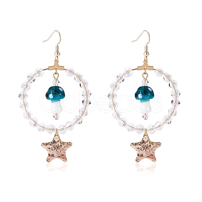 Glass Beaded Big Circle Dangle Earrings EJEW-SW00015-03-1