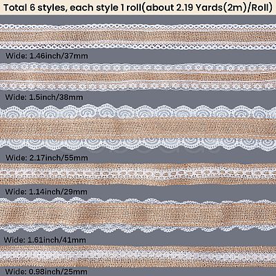 6 Rolls 6 Styles Burlap Ribbon OCOR-GF0006-40-1