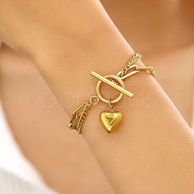 304 Stainless Steel Curb & Paperclip Chain Multi-layered Bracelets FS-WG8A90B-01-1