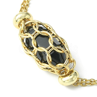 Natural Black Obsidian Bullet Link Bracelet BJEW-JB09563-01-1