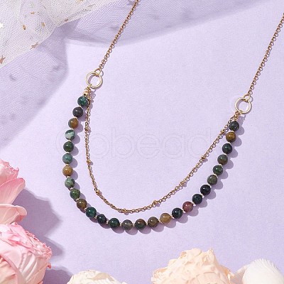 6mm Round Natural Indian Agate Beaded Lariat Necklaces NJEW-JN04964-1