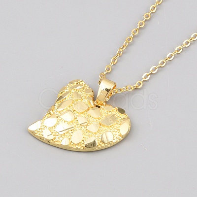 Valentine's Day Brass Textured Heart Pendant Cable Chain Necklaces for Women NJEW-WH0020-86B-1
