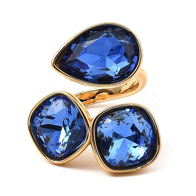 Teardrop & Square Glass Open Cuff Rings RJEW-G289-01G-09-1