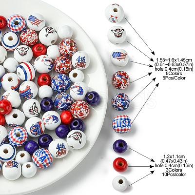 75Pcs 12 Styles Independence Day Theme Wood European Beads WOOD-FS0001-22-1