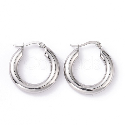 Non-Tarnish 304 Stainless Steel Chunky Hoop Earrings for Women Hand Polished EJEW-G298-09P-1