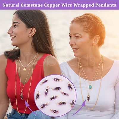 12Pcs Natural Gemstone Copper Wire Wrapped Pendants PALLOY-FG0001-02B-1