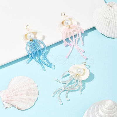 Natural Shell & Glass Pearl Big Pendants PALLOY-FS00032-1