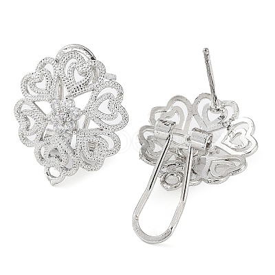 Flower Brass Micro Pave Cubic Zirconia Stud Earrings Finding KK-E083-19P-1