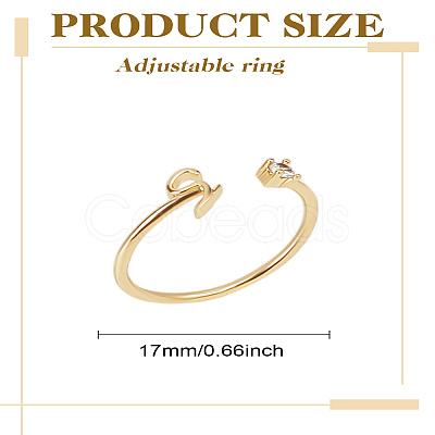 1Pc Letter Brass Rhinestone Open Cuff Rings for Women AJEW-LP0004-47S-G-1