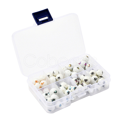 80Pcs 8 Colors Christmas Opaque Glass Beads EGLA-YW0001-03-1