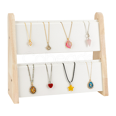 2-Layer Bamboo Slant Back Necklace Organizer Display Stands NDIS-WH0010-31-1