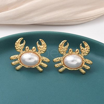 304 Stainless Steel ABS Imitation Pearl Crab Stud Earrings EJEW-K268-59G-1