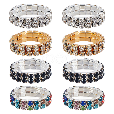 8Pcs 4 Colors Rhinestone Elastic Finger Rings for Women RJEW-ME0001-03-1