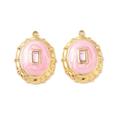 304 Stainless Steel Micro Pave Pink Cubic Zirconia Pendants STAS-F360-20G-02-1