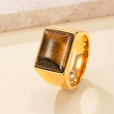 304 Stainless Steel and Natural Tiger Eye Finger Rings FS-WGCBD79-01-1