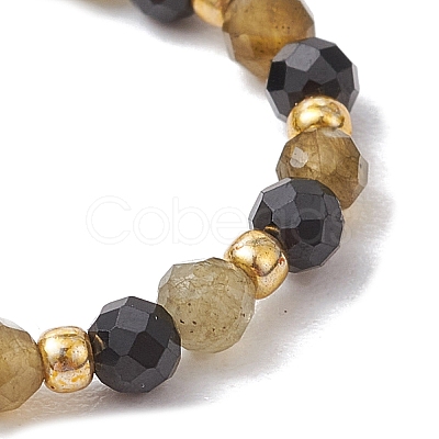 Natural Labradorite Beaded Stretch Rings RJEW-JR00867-07-1