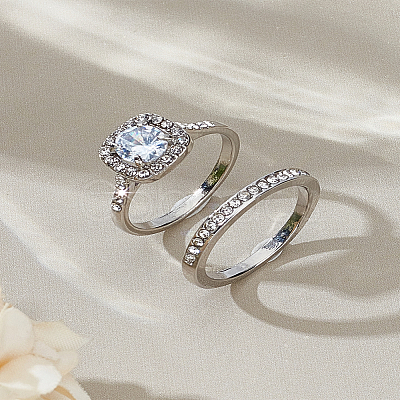 1 Set Zinc Alloy Glass Finger Rings Sets for Women RJEW-LP0001-25-1