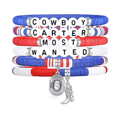 6Pcs Boot & Cowboy Hat Western Cowboy Style Polymer Clay Heishi  & CCB Plastic Beaded Bracelets FS-WG5CAF3-04-1