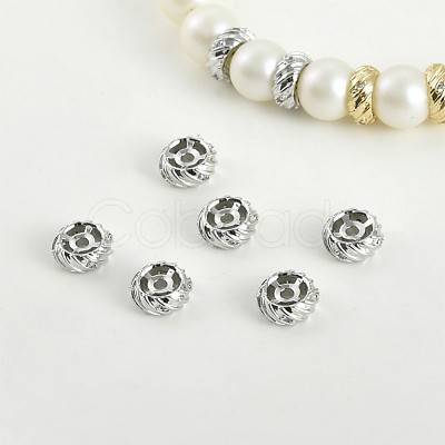 Brass Micro Pave Clear Cubic Zirconia Spacer Beads KK-K371-31P-1