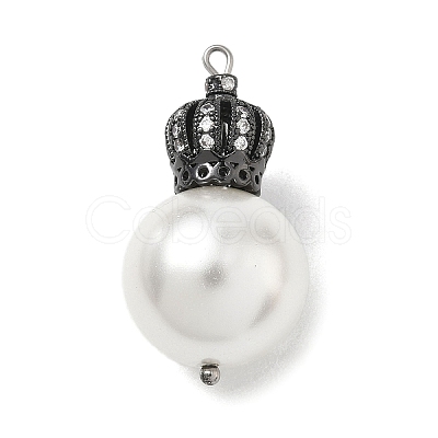 Brass Micro Pave Clear Cubic Zirconia and Creamy White Imitation Pearl Pendants KK-A300-13B-B-1