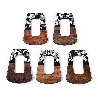 Opaque Resin & Walnut Wood Pendants RESI-N039-65C-1