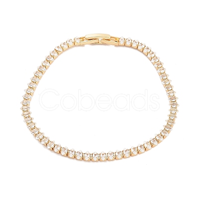 Brass Pave Clear Cubic Zirconia Horse Eye Link Bracelets BJEW-YWC0002-03A-G-1