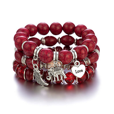 Boho Style Wood Beaded Stretch Bracelet Sets for Women WGE3C3B-13-1