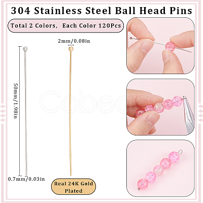 SUNNYCLUE 240Pcs 2 Styles 304 Stainless Steel Ball Head Pins STAS-SC0007-73-1