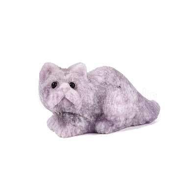 Natural Lepidolite Carved Cat Figurine G-Q615-04E-1