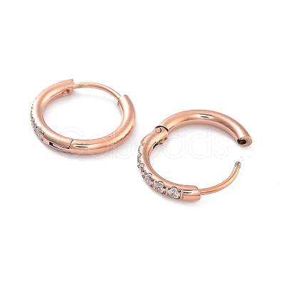 Ion Plating(IP) 316 Surgical Stainless Steel Pave Clear Cubic Zirconia Hoop Earrings Women EJEW-A109-01A-RG-1