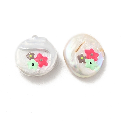 Flat Round Enamel Natural Cultured Freshwater Pearl Beads BSHE-G028-01A-1