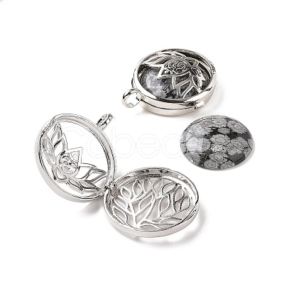 Natural Snowflake Obsidian Locket Pendants G-G982-01P-09-1