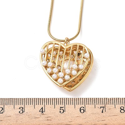 304 Stainless Steel with Acrylic Imitation Pearl Heart Pendant Necklaces for Women NJEW-B151-01G-1