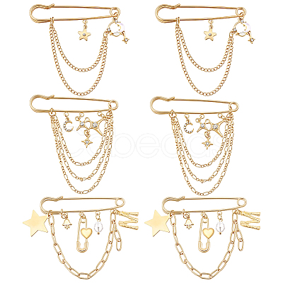 6Pcs 3 Stylesc Alloy Safety Pins JEWB-HY0001-66A-1
