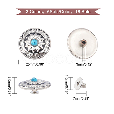 Ahandmaker 18 Set 3 Colors Alloy & Turquoise Craft Solid Screw Rivet FIND-GA0001-88-1