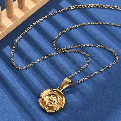 304 Stainless Steel Rose Pendant Necklaces for Women NJEW-S439-01A-G-1