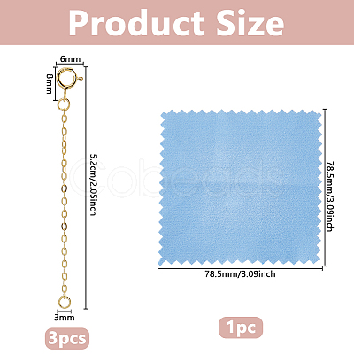 3Pcs 925 Sterling Silver Cable Chain Extender STER-DC0002-02G-1