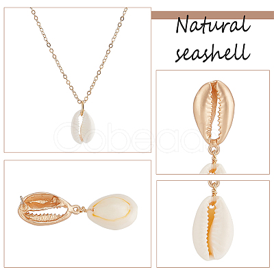 ANATTASOUL Nnatural Shell Dangle Stud Earrings & Pendant Necklace SJEW-AN0001-11-1