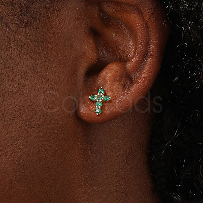 Exquisite Cross Brass Cubic Zirconia Stud Earrings LS-GX6224-1