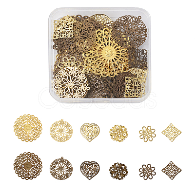 60Pcs 12 Style Brass Multi-strand Links & Filigree Joiners Links KK-SW0001-05-1