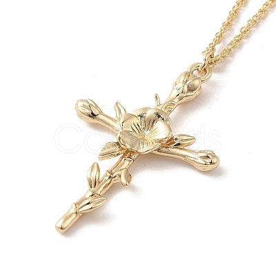 304 Stainless Steel Cross with Flower Pendant Necklaces for Women NJEW-A020-03B-G-1