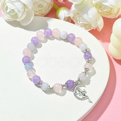 8mm Round Natural Aquamarine & Rose Quartz & Amethyst Beaded Stretch Bracelets X-BJEW-TA00502-1