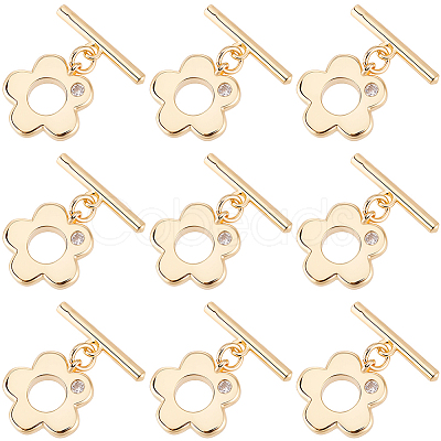 10Pcs Brass Micro Pave Clear Cubic Zirconia Toggle Clasps KK-BBC0025-28-1