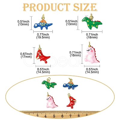 4Pcs 4 Style Dinosaur Rack Plating Brass Enamel Pendants KK-CJ0003-32-1