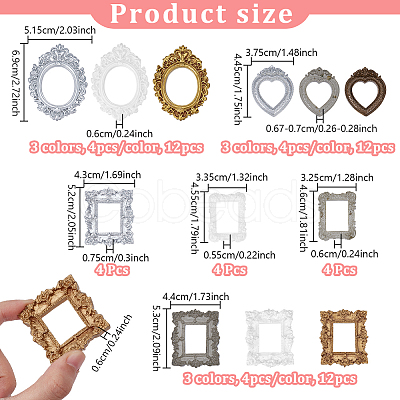 48Pcs 12 Styles Resin Embossed Photo Frames AJEW-NB0007-87-1