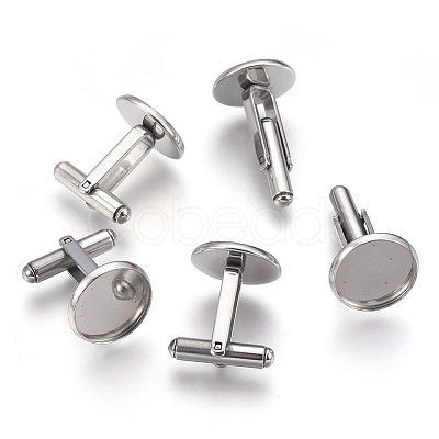 Tarnish Resistant Flat Round Stainless Steel Cuffinks X-STAS-P207-08P-D-1