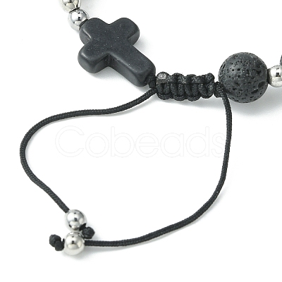 3Pcs 3 Style Gemstone Round & Cross Braided Bead Bracelets BJEW-TA00321-1