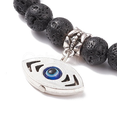 Natural Lava Rock Round Beaded Stretch Bracelet BJEW-JB08221-1